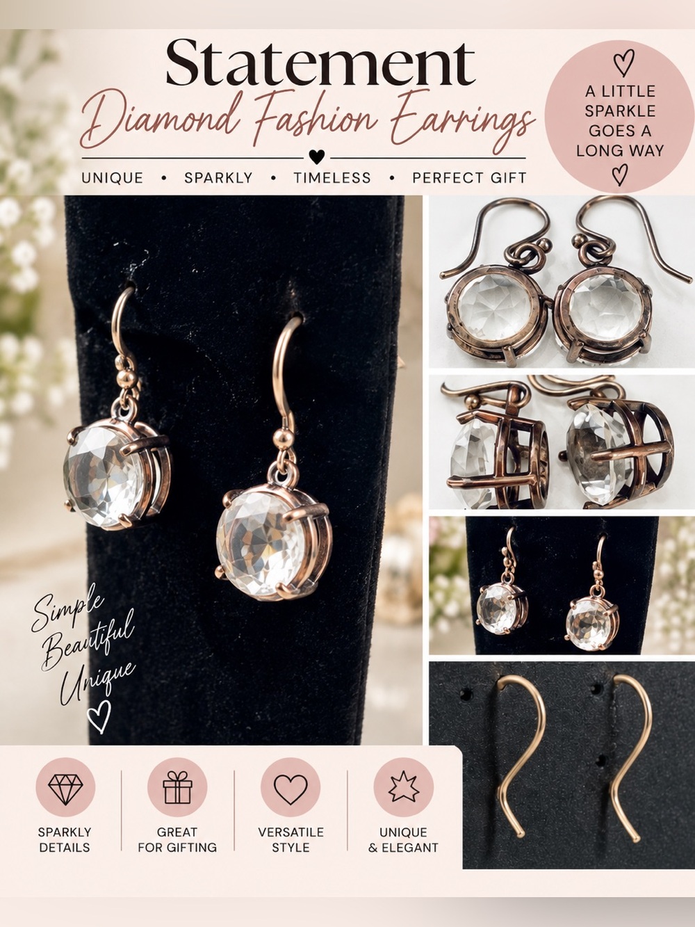 💐statement Diamond fashion earrings, very sparkly and unique! Perfect gift!
